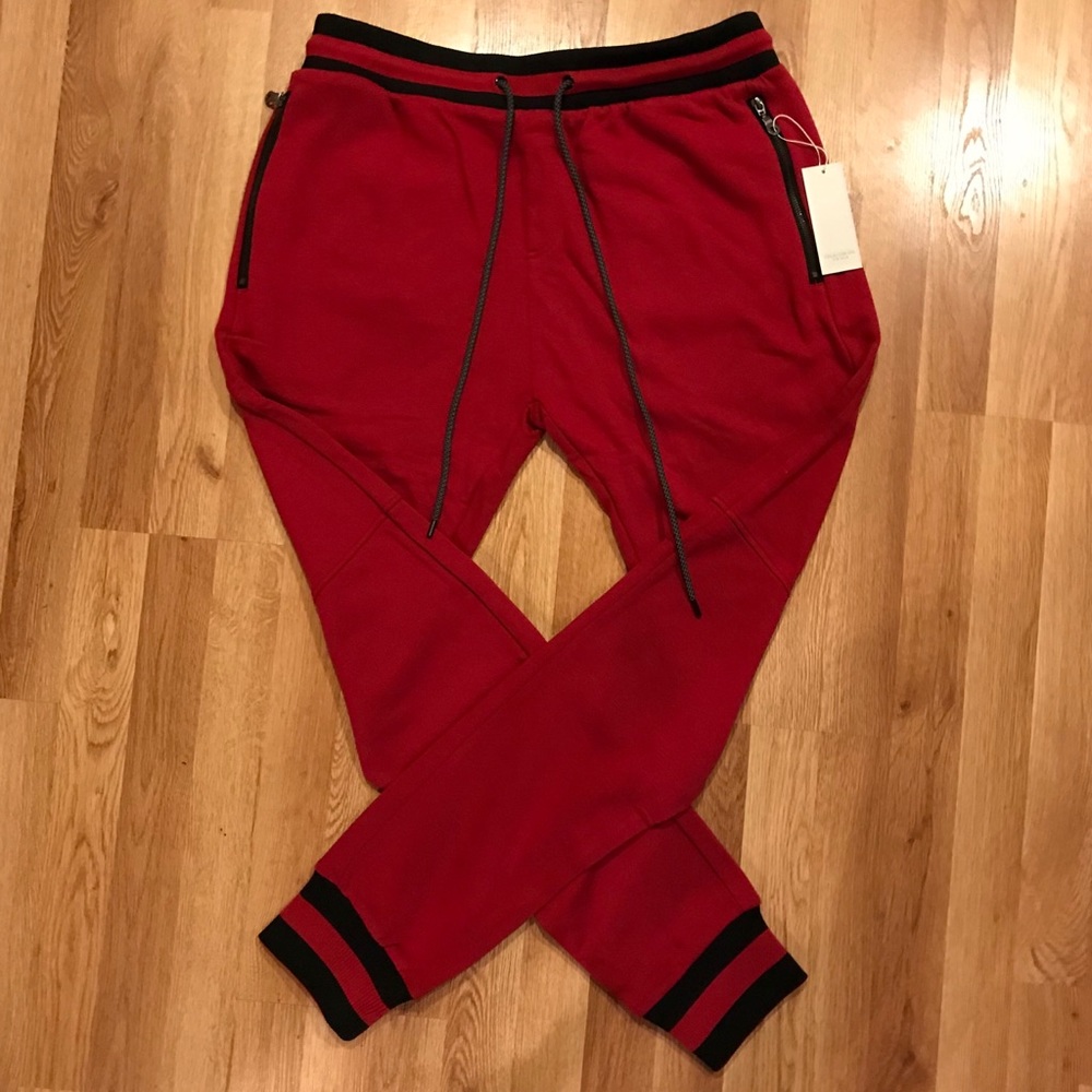 Stonevale Co Striped Hem Joggers in Dark Red/Black